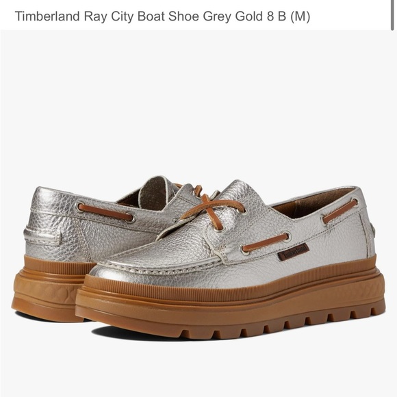 Timberland Silver and Tan Boat Shoes with Moccasin Toe - Picture 1 of 6